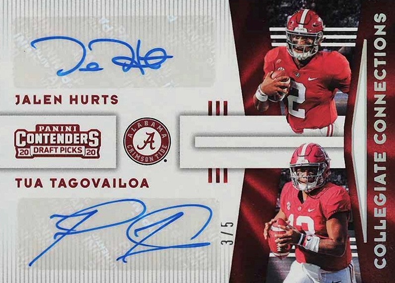 2020 Panini Contenders Draft Picks Collegiate Connections Signatures Jalen Hurts/Tua Tagovailoa #10 Football Card