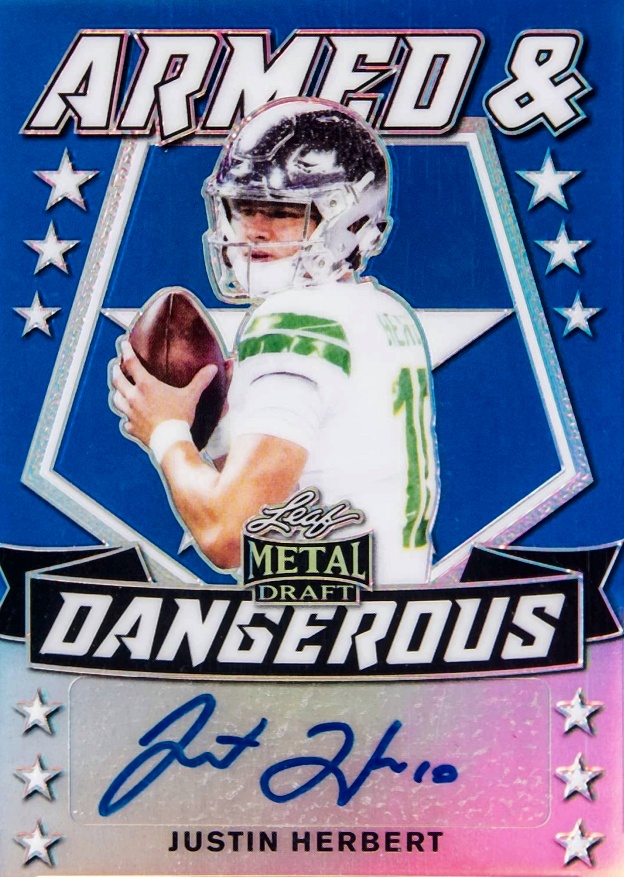 2020 Leaf Metal Draft Armed & Dangerous Autographs Justin Herbert #ADJH2 Football Card