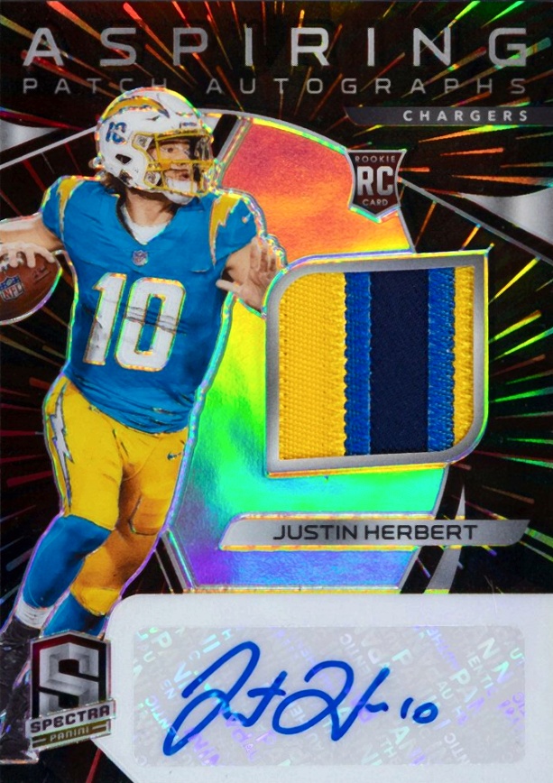 2020 Panini Spectra Aspiring Patch Autographs Justin Herbert #2 Football Card