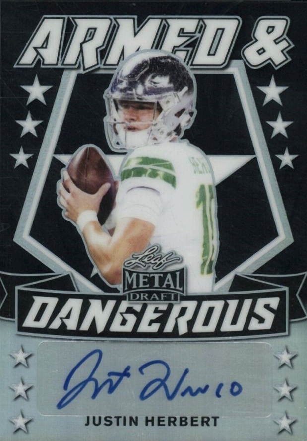 2020 Leaf Metal Draft Armed & Dangerous Autographs Justin Herbert #ADJH2 Football Card