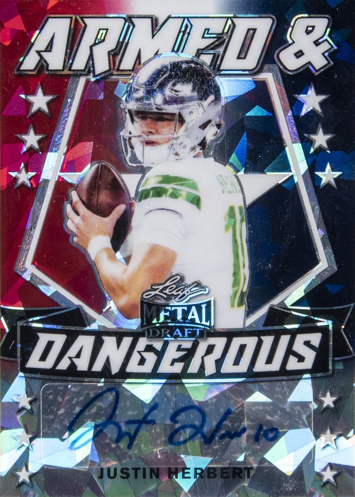 2020 Leaf Metal Draft Armed & Dangerous Autographs Justin Herbert #ADJH2 Football Card