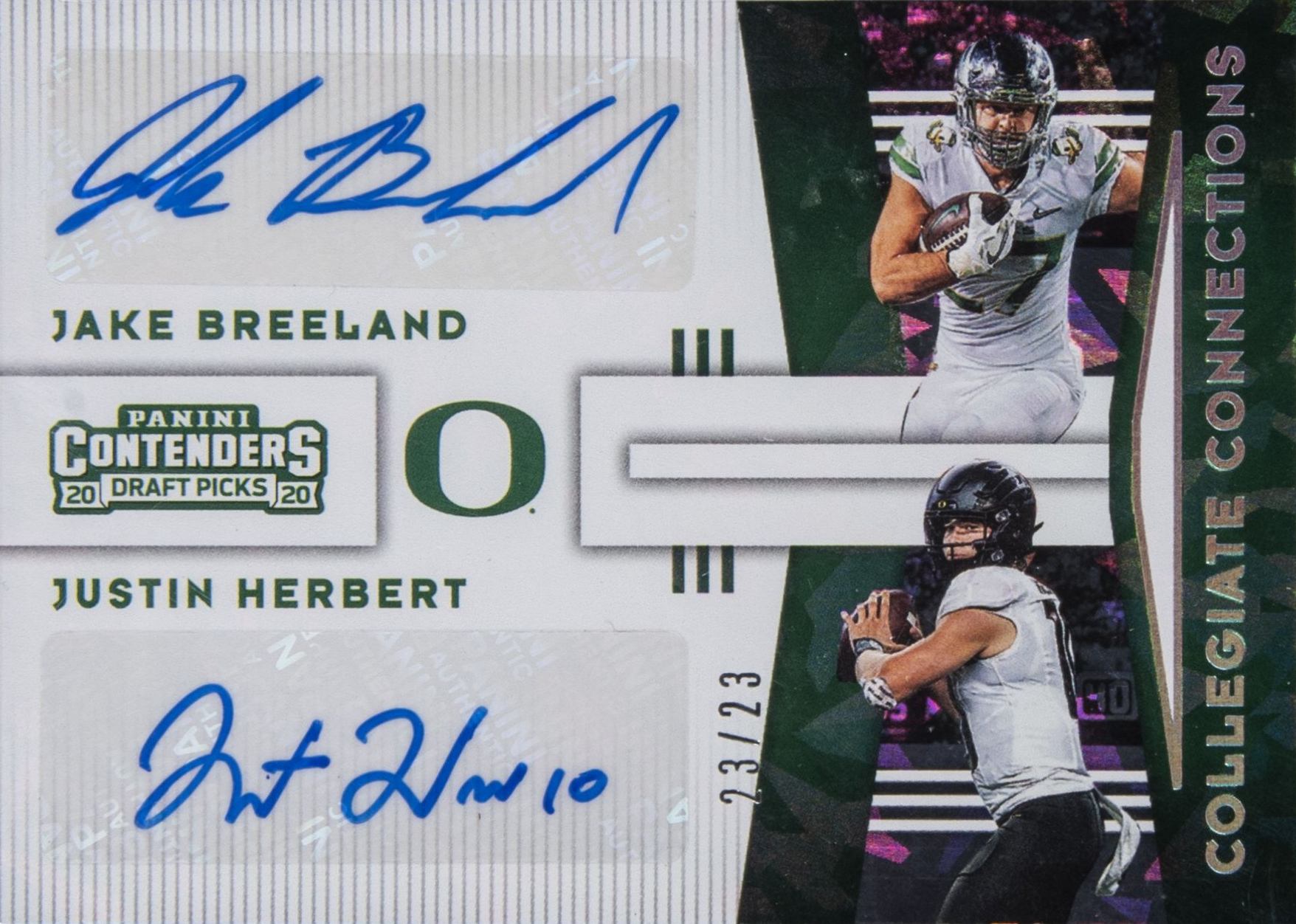 2020 Panini Contenders Draft Picks Collegiate Connections Signatures Jake Breeland/Justin Herbert #8 Football Card