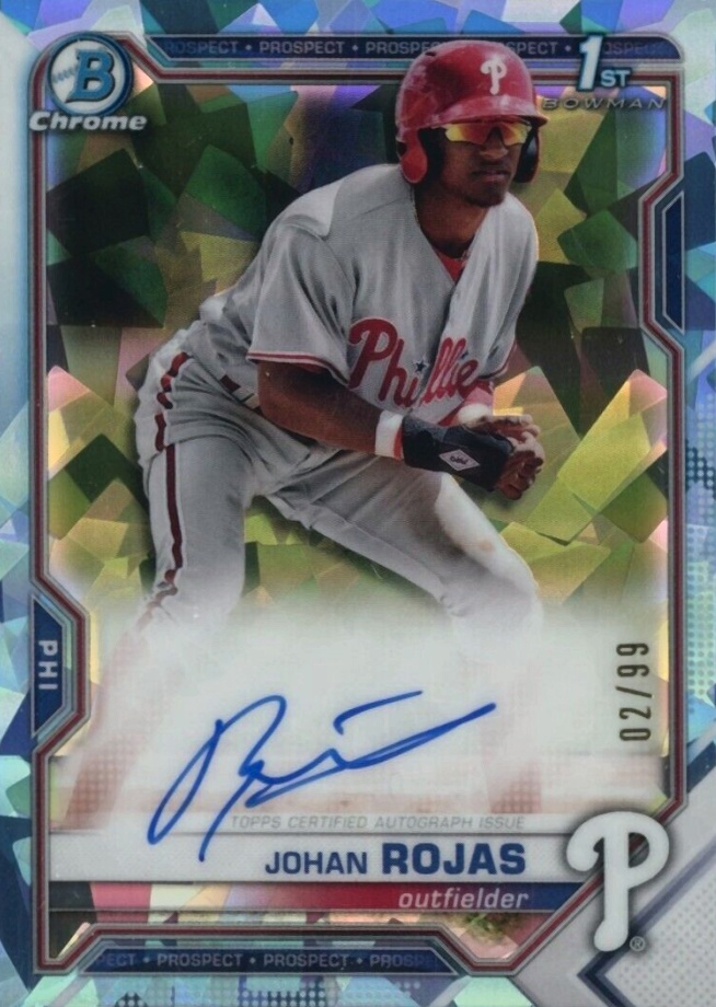 2021 Bowman Chrome Sapphire Edition Autographs Johan Rojas #BSPAJR Baseball Card