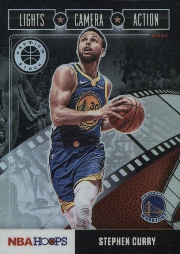 2019 Panini Hoops Premium Stock Lights Camera Action Stephen Curry #2 Basketball Card