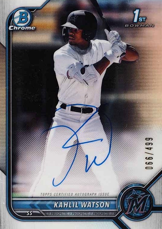 2022 Bowman Chrome Prospect Autographs Kahlil Watson #CPAKW Baseball Card