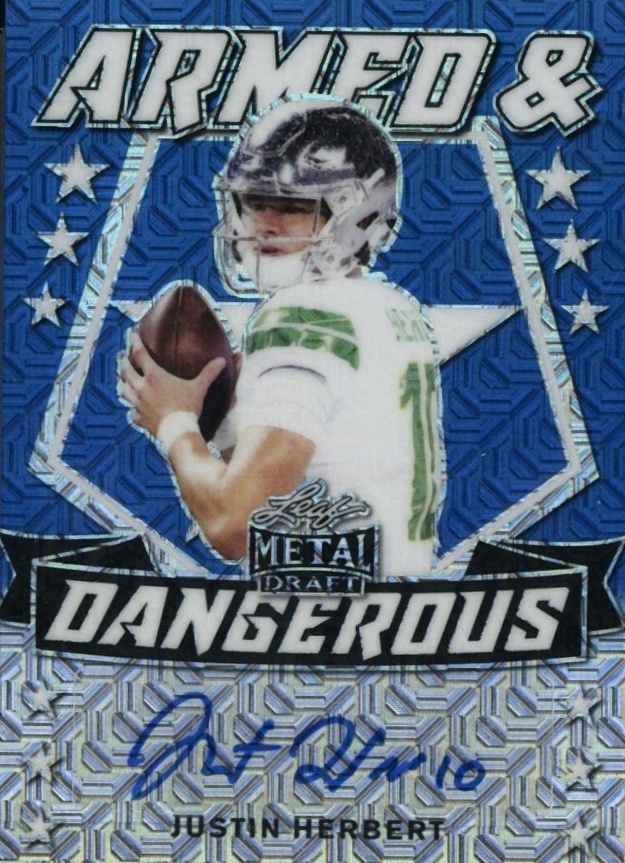 2020 Leaf Metal Draft Armed & Dangerous Autographs Justin Herbert #ADJH2 Football Card