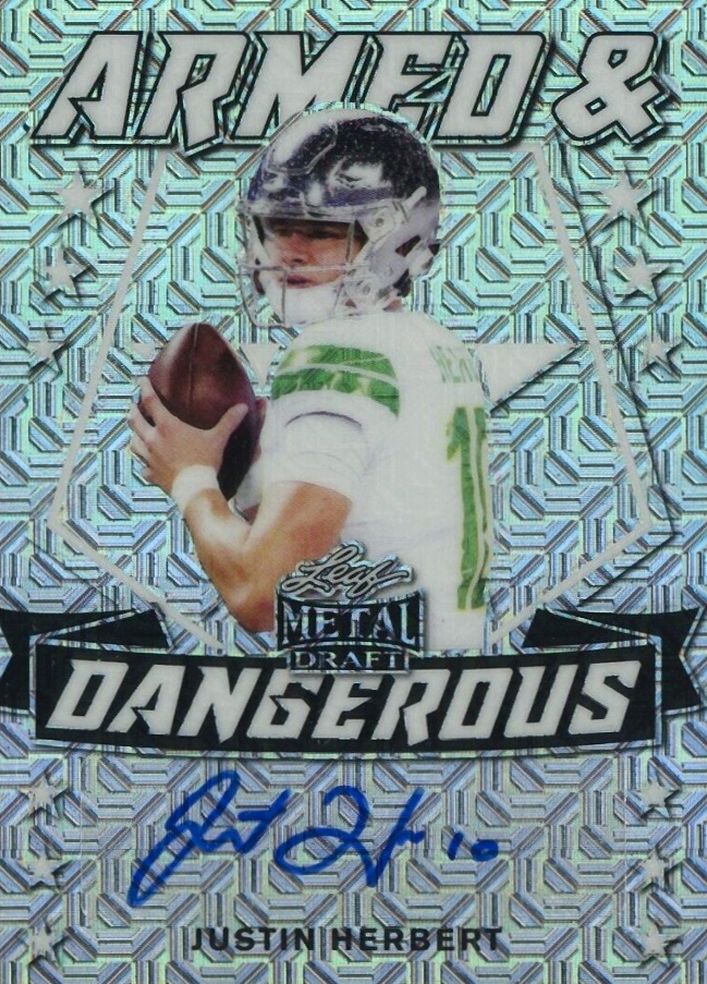 2020 Leaf Metal Draft Armed & Dangerous Autographs Justin Herbert #ADJH2 Football Card