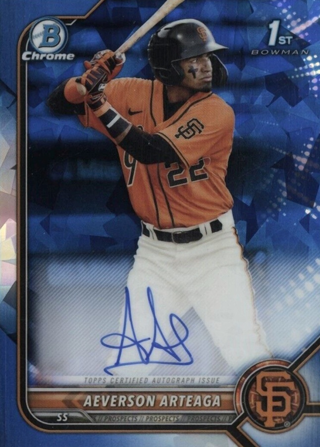 2022 Bowman Sapphire Edition Chrome Prospect Autographs Aeverson Arteaga #AA Baseball Card