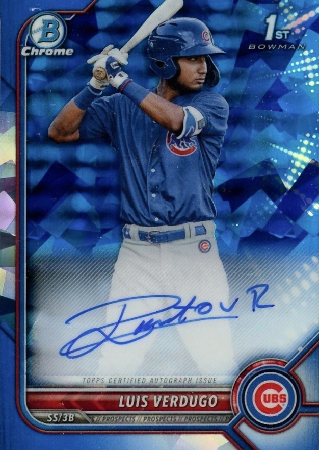 2022 Bowman Sapphire Edition Chrome Prospect Autographs Luis Verdugo #LV Baseball Card