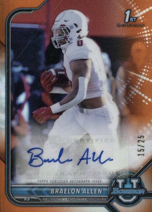 2021 Bowman University Chrome Prospect Autographs Braelon Allen #BA Football Card