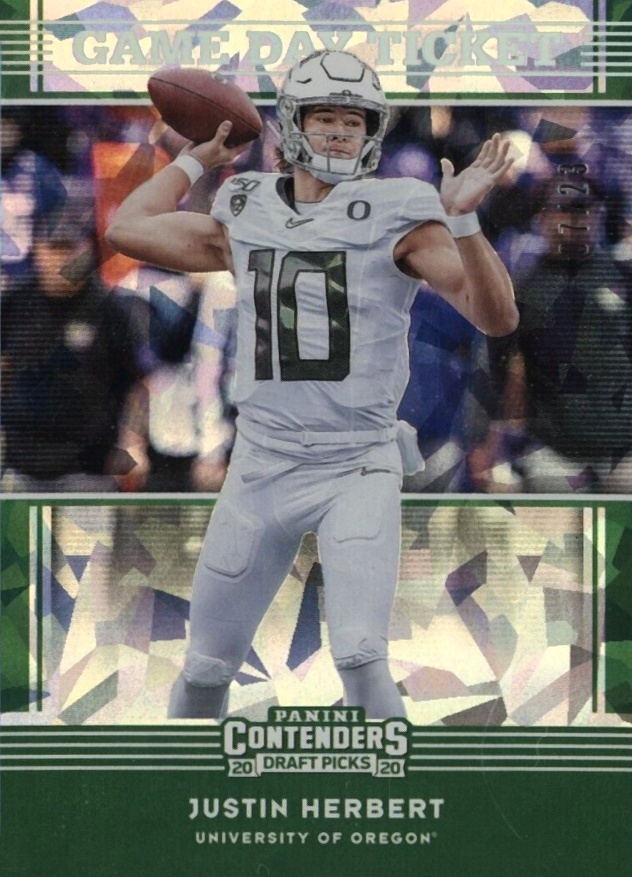 2020 Panini Contenders Draft Picks Game Day Ticket Justin Herbert #4 Football Card