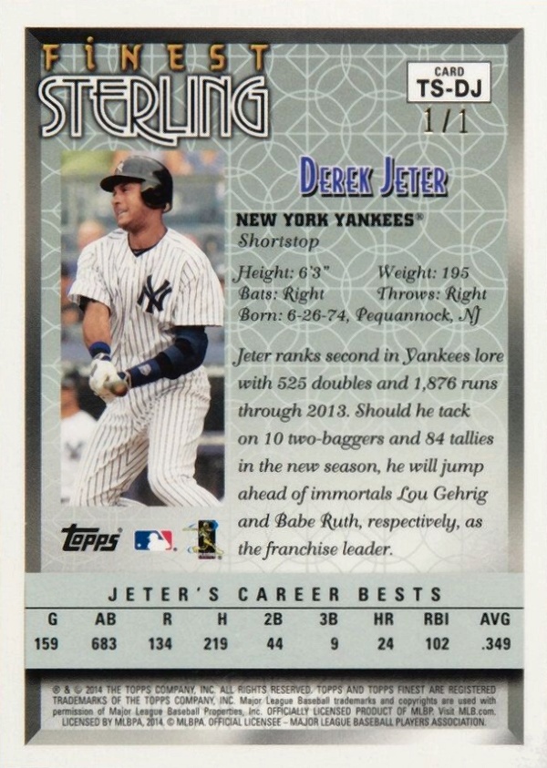 2014 Finest Sterling Derek Jeter #TS-DJ Baseball Card