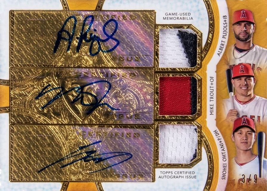 2018 Topps Triple Threads Autograph Relic Combo Albert Pujols/Mike Trout/Shohei Ohtani #AMS Baseball Card