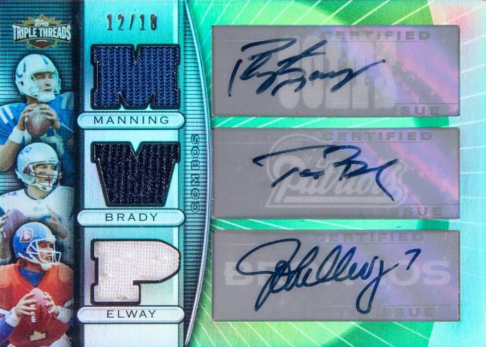 2007 Topps Triple Threads Autograph Relic Combos John Elway/Peyton Manning/Tom Brady #3 Football Card