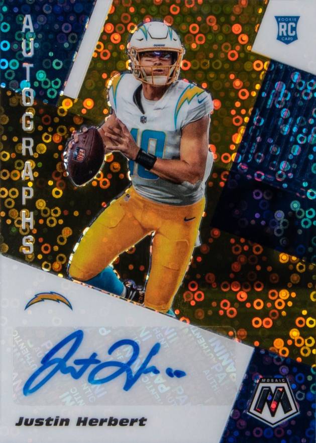 2020 Panini Mosaic Autographs No Huddle Justin Herbert #ANHJHE Football Card