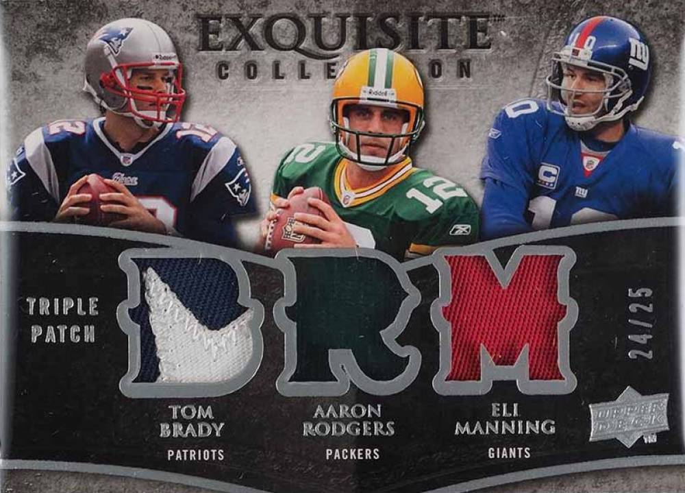 2009 Upper Deck Exquisite Collection Triple Patch Aaron Rodgers/Eli Manning/Tom Brady #TPBRM Football Card