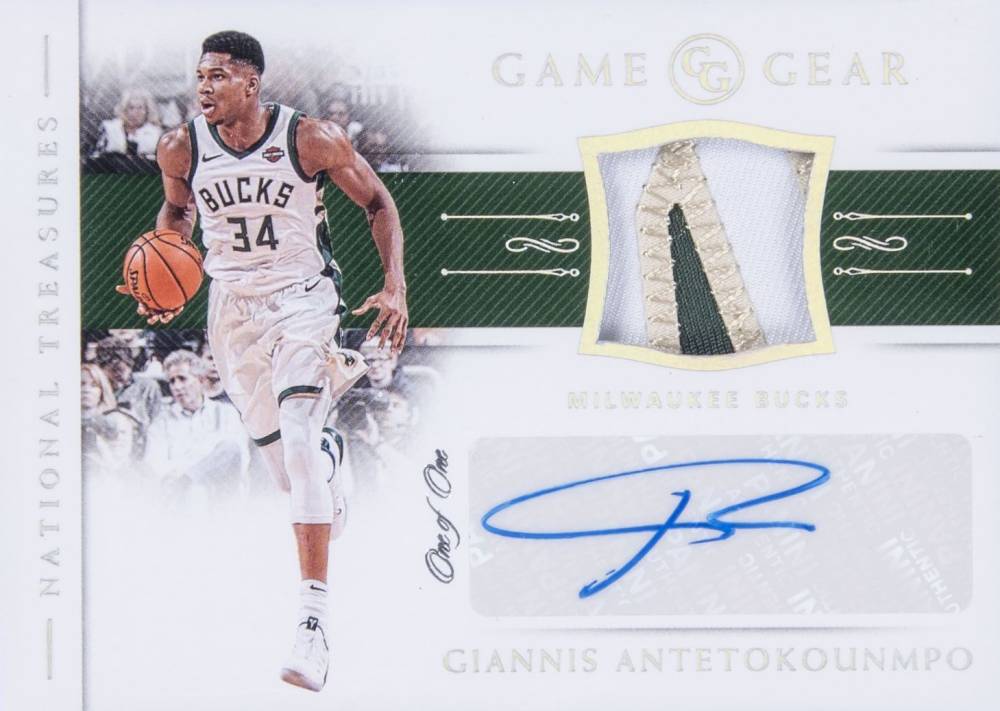 2018 Panini National Treasures Game Gear Jersey Autographs Giannis Antetokounmpo #GAN Basketball Card