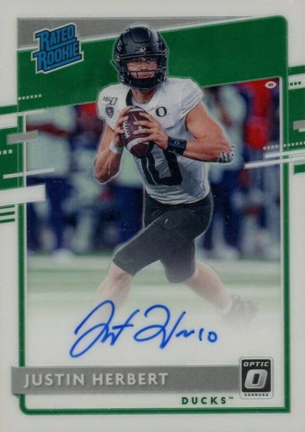 2020 Panini Chronicles Draft Picks Donruss Optic Rated Rookies Autographs Justin Herbert #2 Football Card