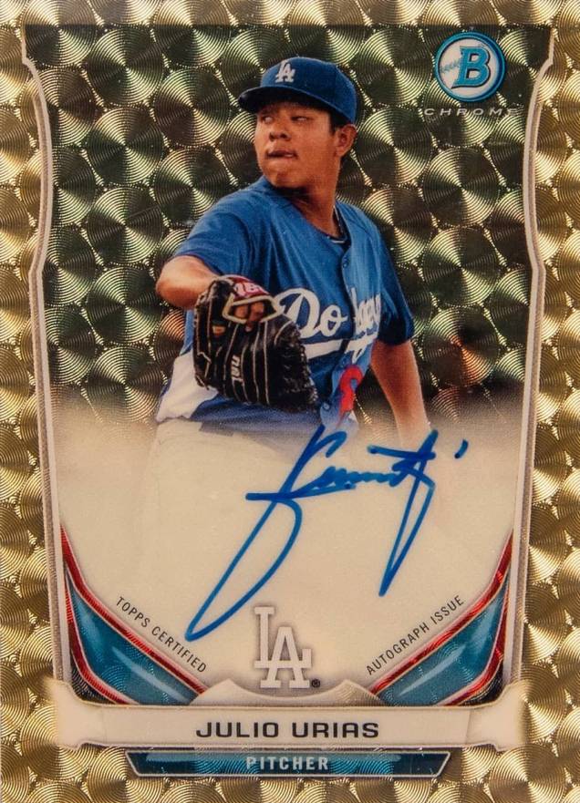 2014 Bowman Chrome Mini Refractor Autograph Julio Urias #CMAJU Baseball Card