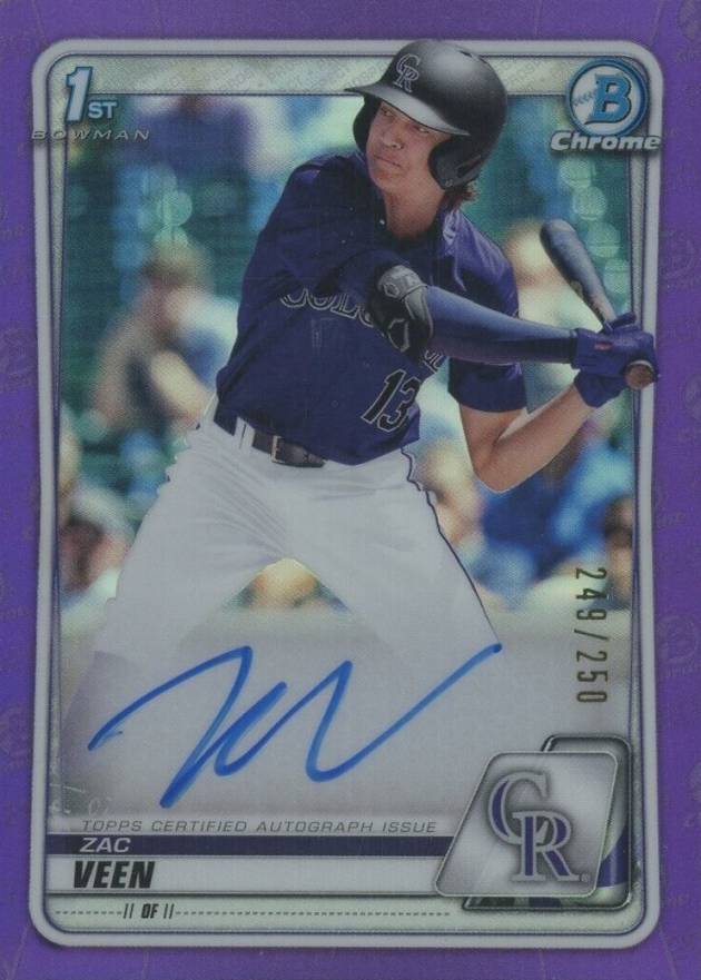 2020 Bowman Draft Chrome Draft Picks Autographs Zac Veen #CDAZV Baseball Card