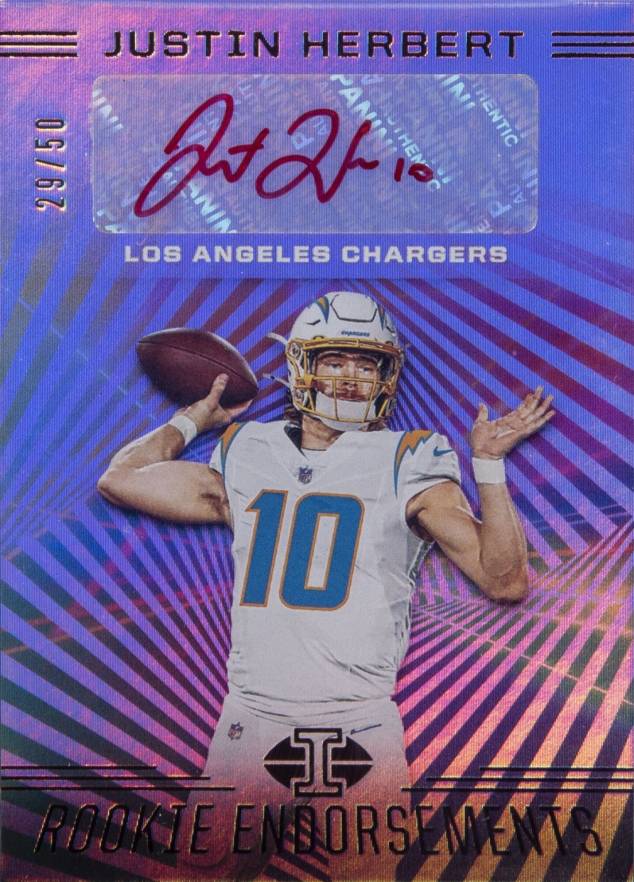 2020 Panini Illusions Rookie Endorsements Autographs Justin Herbert #RE3 Football Card