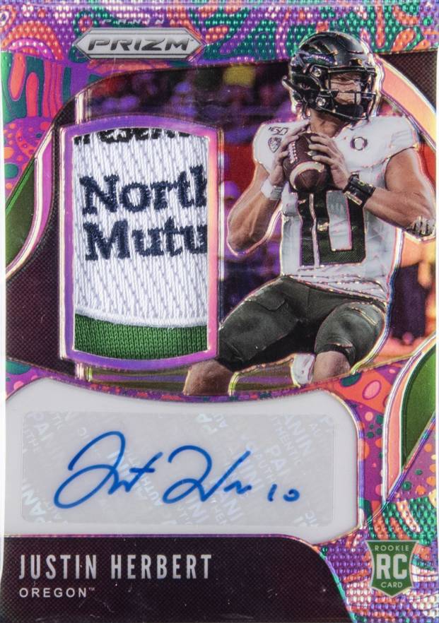 2020 Panini Chronicles Draft Picks Prizm Patch Autographs Justin Herbert #2 Football Card