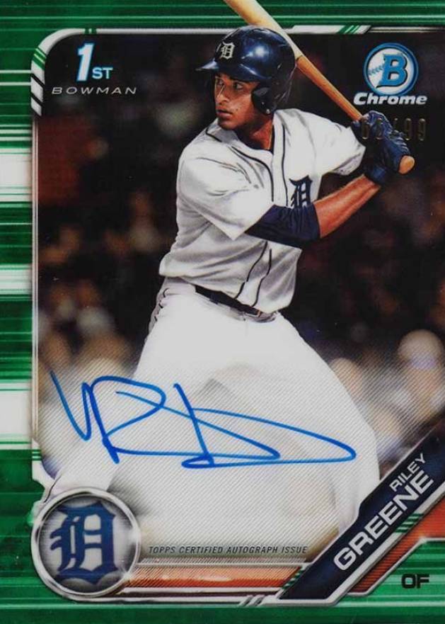 2019 Bowman Draft Chrome Draft Picks Autograph Riley Greene #CDARG Baseball Card