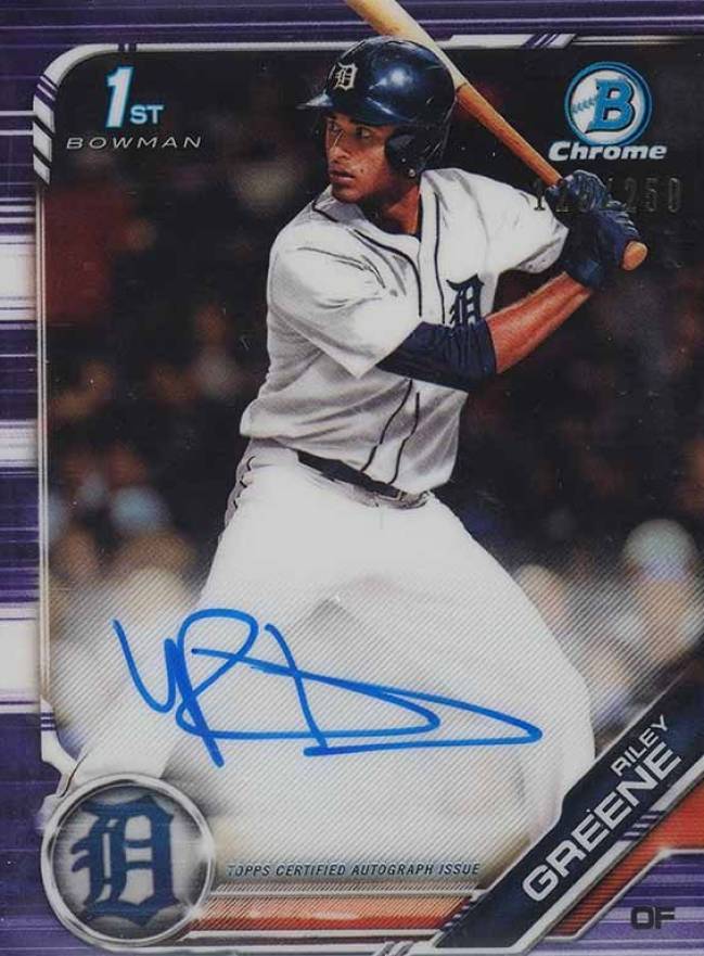 2019 Bowman Draft Chrome Draft Picks Autograph Riley Greene #CDARG Baseball Card