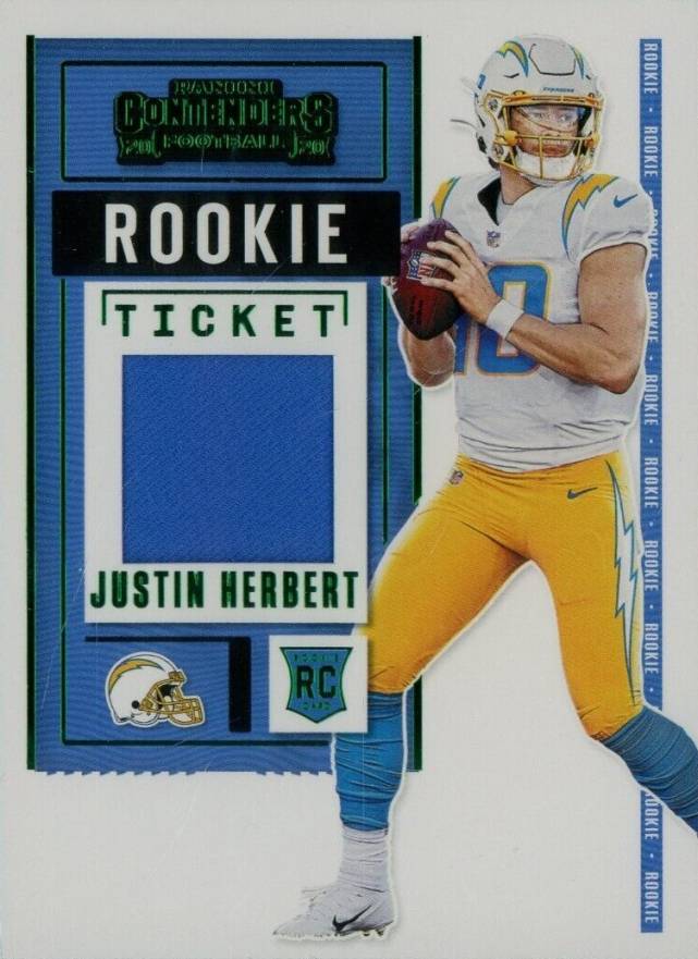 2020 Panini Contenders Rookie Ticket Swatches Justin Herbert #JHE Football Card