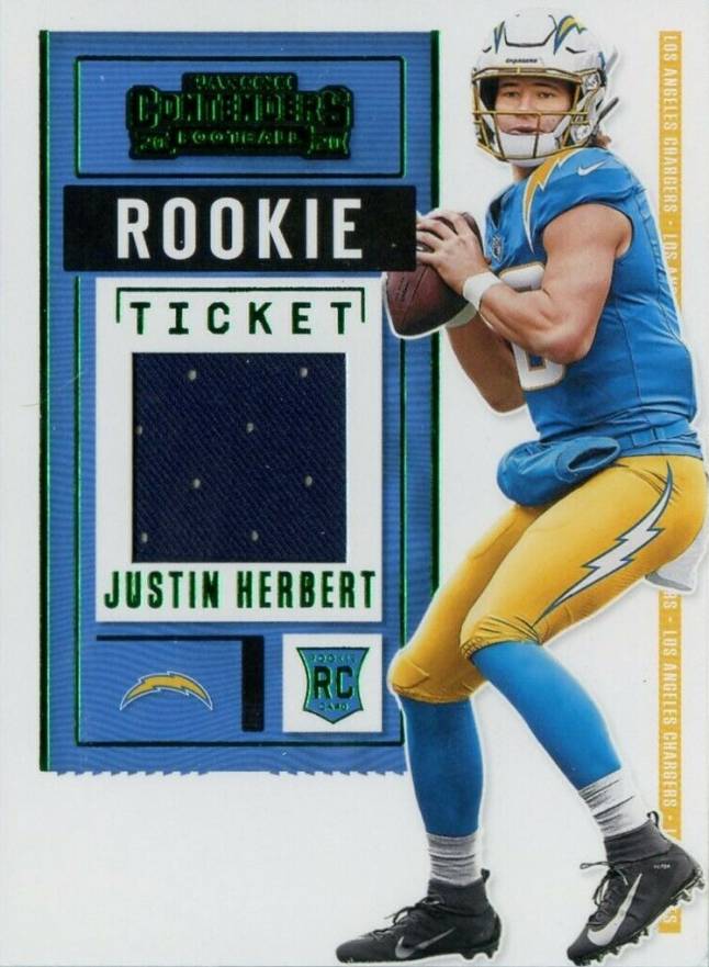 2020 Panini Contenders Rookie Ticket Swatches Justin Herbert #JHE Football Card