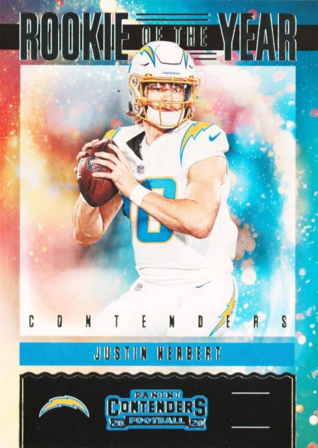 2020 Panini Contenders Rookie of the Year Contenders Justin Herbert #RYJHE Football Card