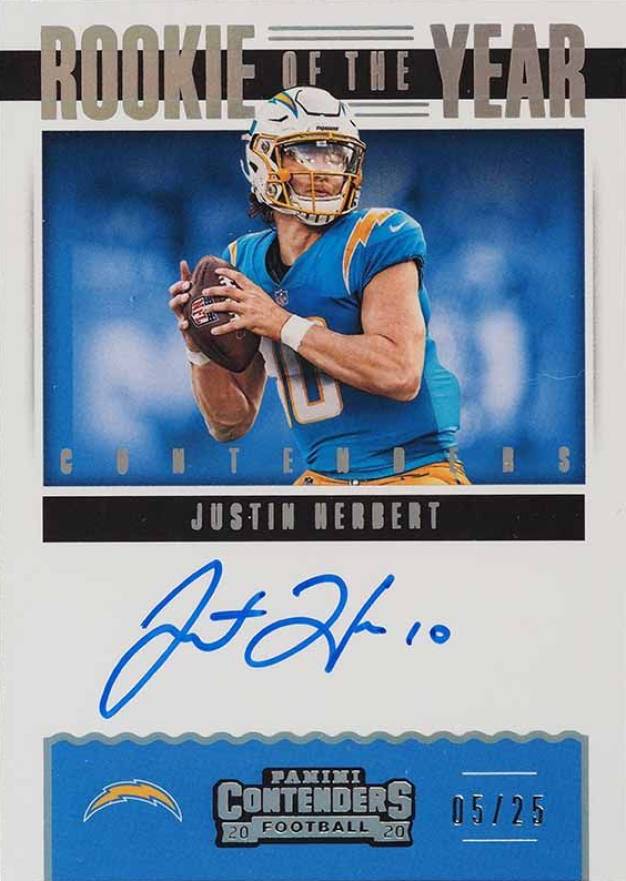 2020 Panini Contenders Rookie of the Year Contenders Justin Herbert #RYAJHE Football Card