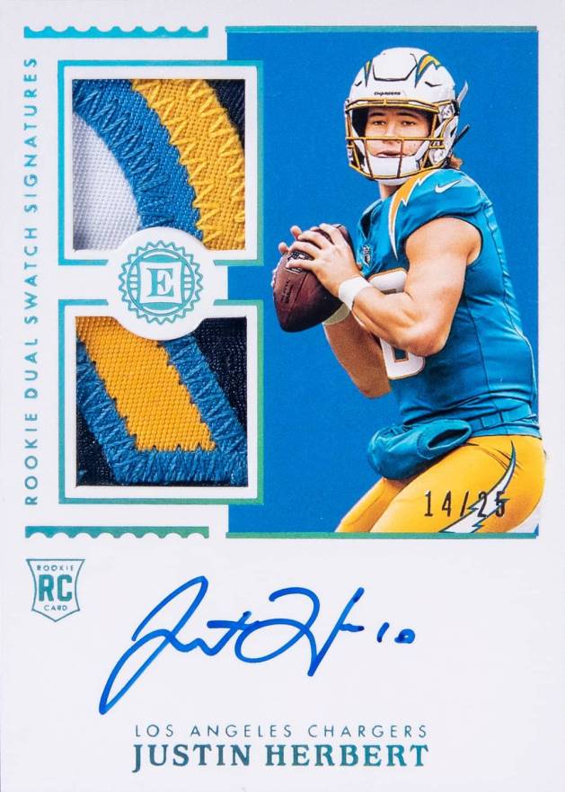 2020 Panini Encased Rookie Dual Swatch Signatures Justin Herbert #RSSJH Football Card