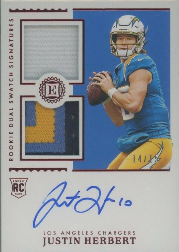 2020 Panini Encased Rookie Dual Swatch Signatures Justin Herbert #RSSJH Football Card