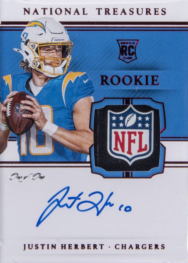 2020 Panini National Treasures Rookie Gloves Signatures Justin Herbert #JH Football Card