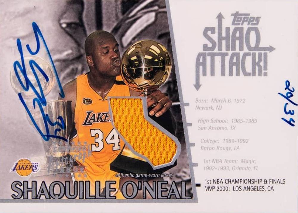 2002 Topps Shaq Attack Game Jersey Shaquille O'Neal #SAA5 Basketball Card