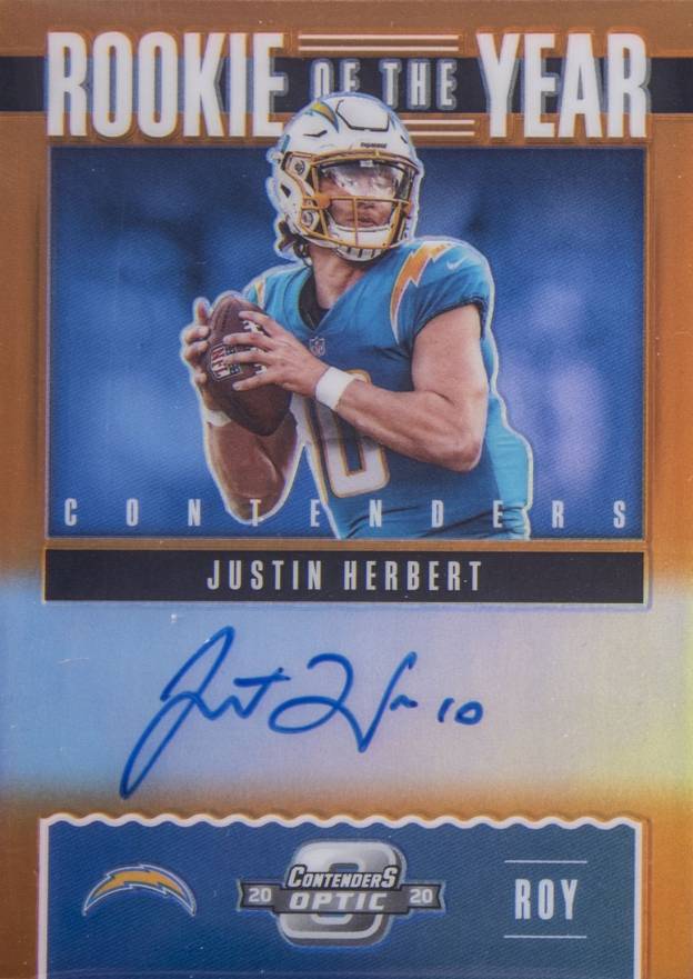 2020 Panini Contenders Optic Rookie of the Year Contenders Autographs Justin Herbert #ROY12 Football Card