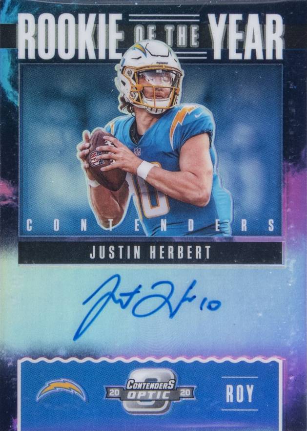 2020 Panini Contenders Optic Rookie of the Year Contenders Autographs Justin Herbert #ROY12 Football Card