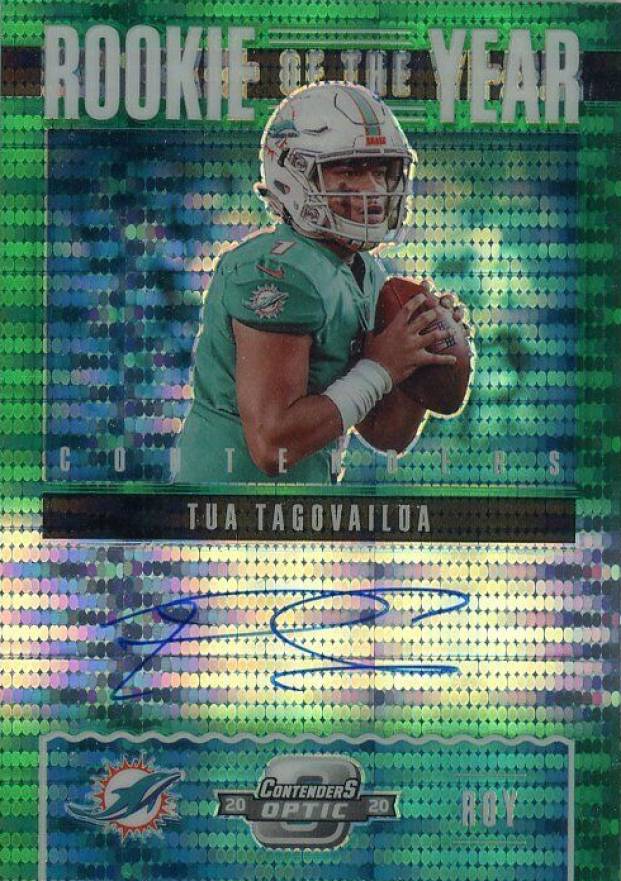 2020 Panini Contenders Optic Rookie of the Year Contenders Autographs Tua Tagovailoa #ROY4 Football Card