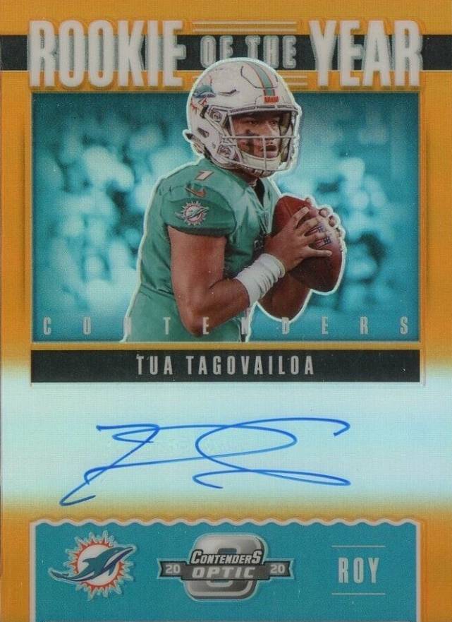 2020 Panini Contenders Optic Rookie of the Year Contenders Autographs Tua Tagovailoa #ROY4 Football Card