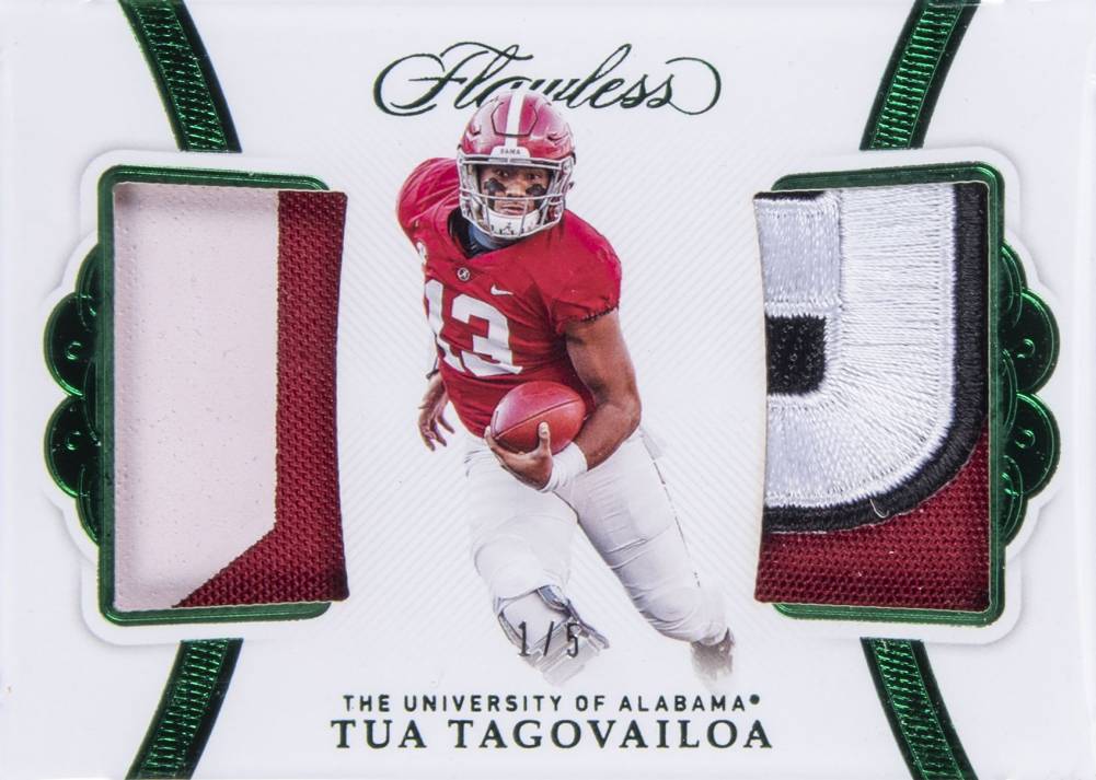 2020 Panini Flawless Collegiate Rookie Dual Patches Tua Tagovailoa #3 Football Card