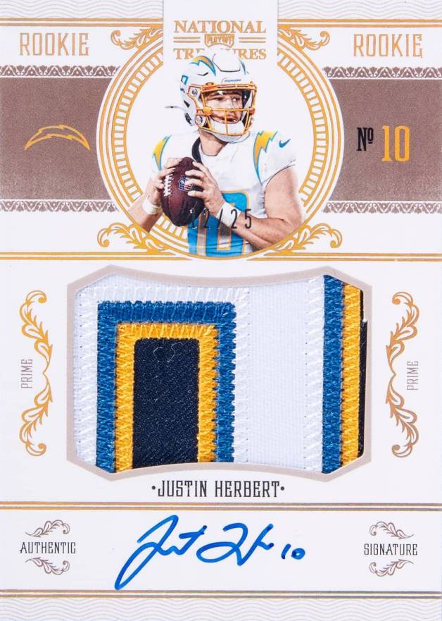 2020 Panini National Treasures Crossover Rookie Patch Autographs Justin Herbert #JH Football Card