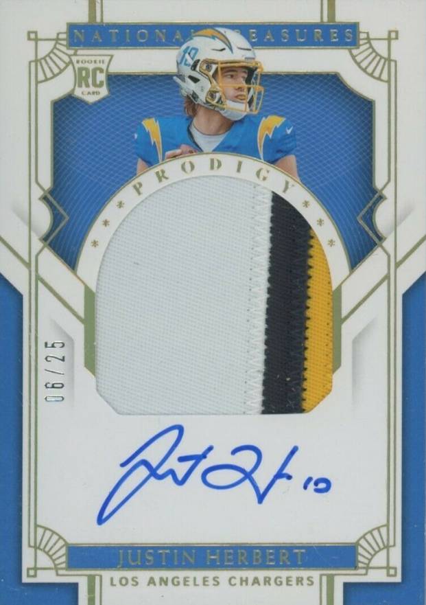 2020 Panini National Treasures Prodigy Patch Autographs Justin Herbert #JH Football Card