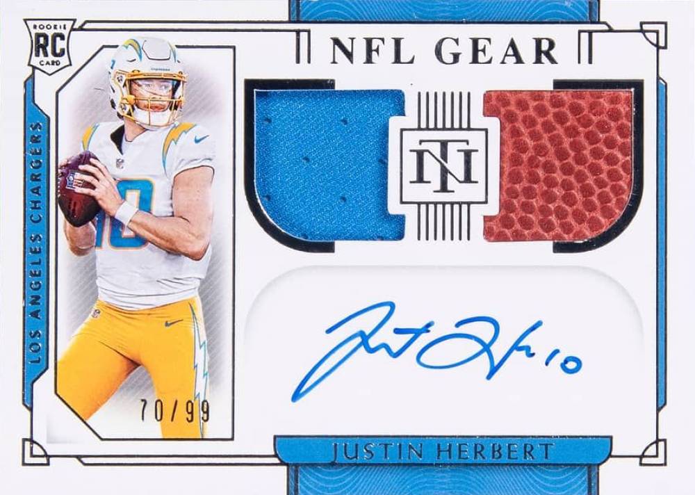 2020 Panini National Treasures Rookie NFL Gear Signatures Combos Justin Herbert #JH Football Card