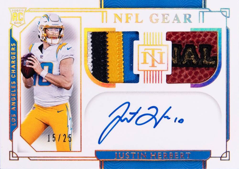 2020 Panini National Treasures Rookie NFL Gear Signatures Combos Justin Herbert #JH Football Card