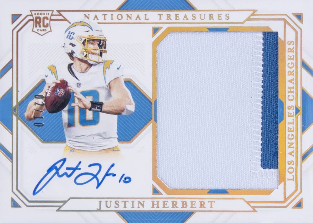 2020 Panini National Treasures Rookie Material Signatures Justin Herbert #JH Football Card