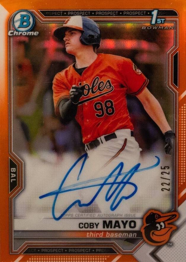 2021 Bowman Chrome Prospect Autographs Coby Mayo #CPACMA Baseball Card