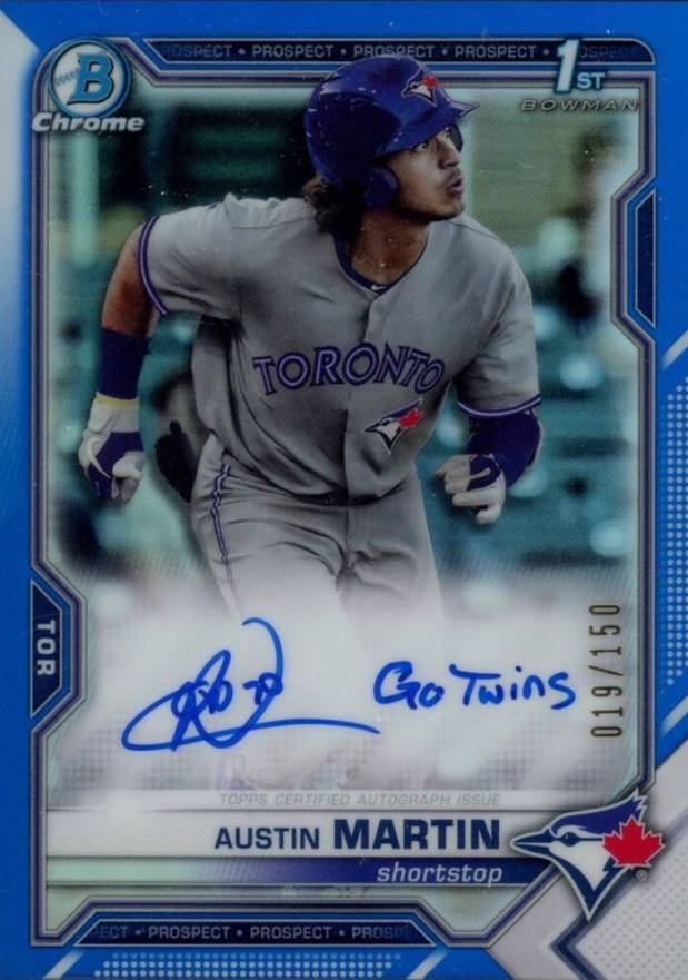 2021 Bowman Chrome Prospect Autographs Austin Martin #CPAAM Baseball Card