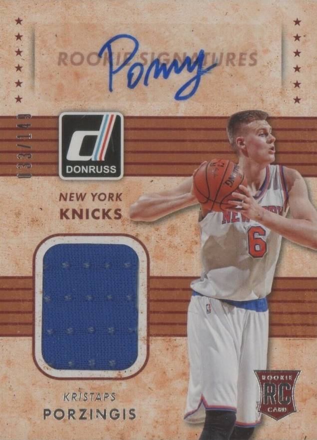 2015 Panini Donruss Rookie Materials Signature Kristaps Porzingis #RMSKP Basketball Card