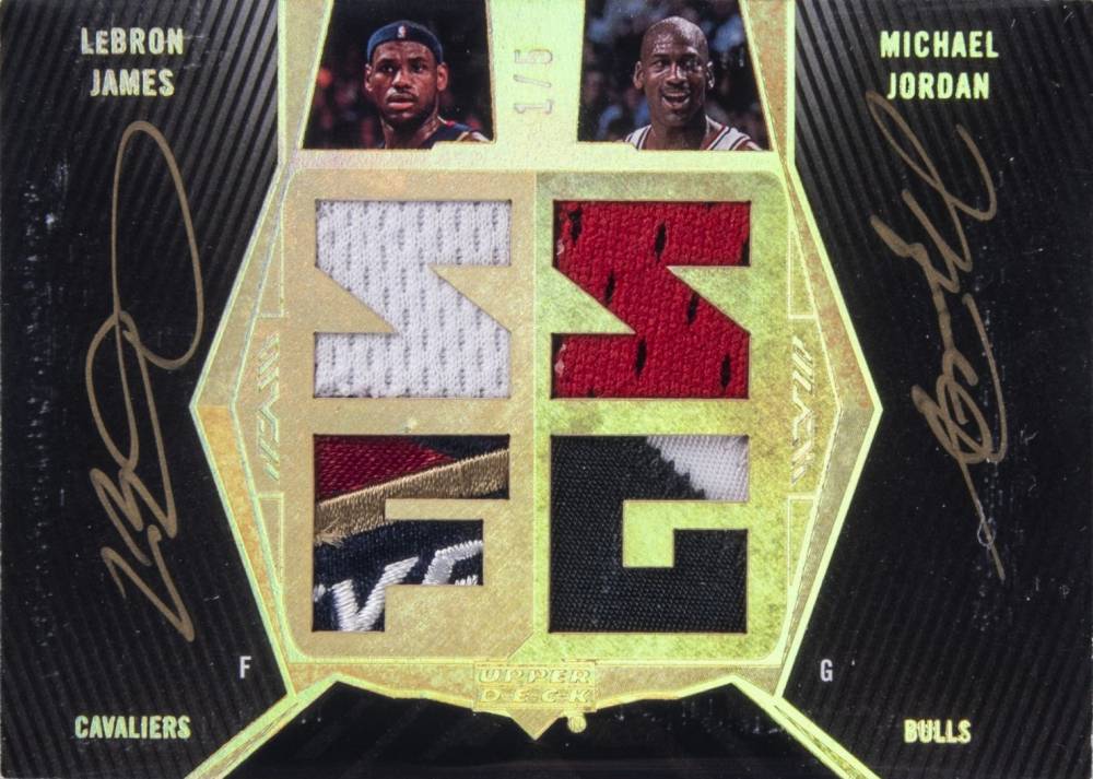 2008 Upper Deck Black Dual Patch Autographs LeBron James/Michael Jordan #DPAJJ Basketball Card